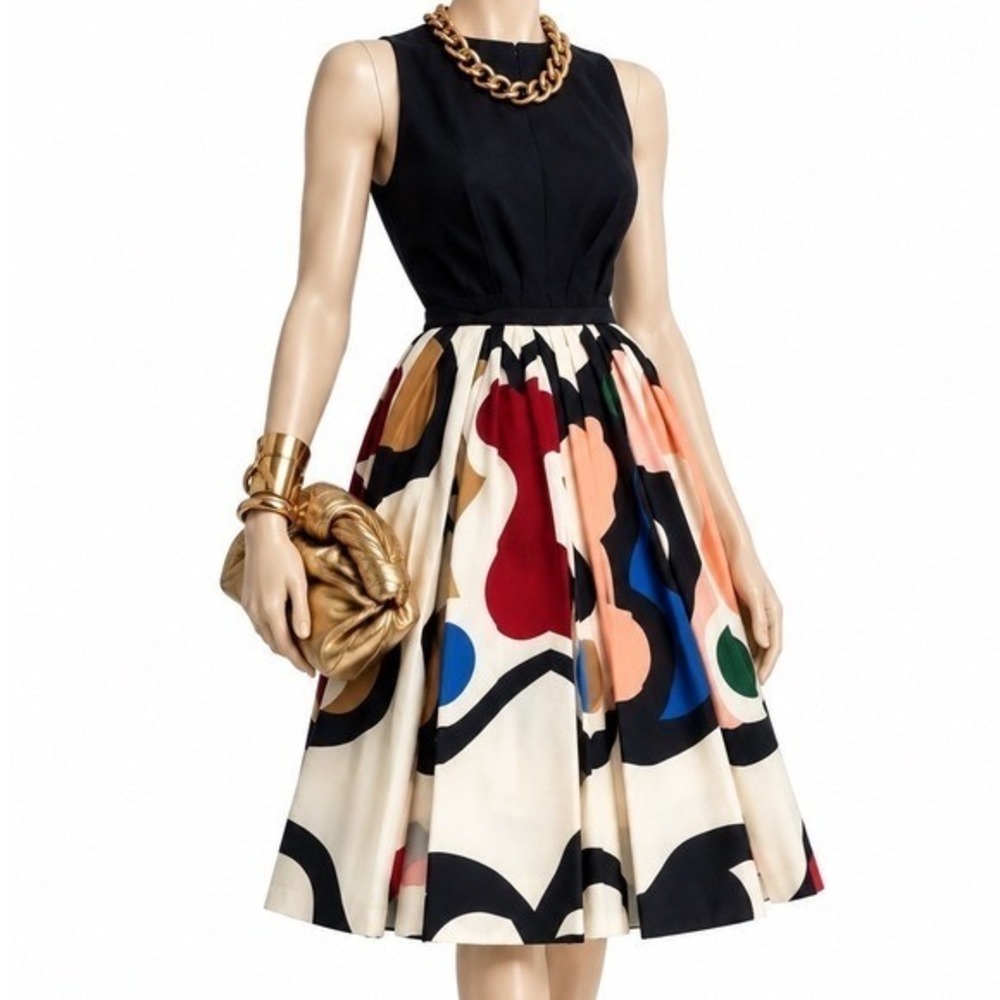 VICTORIA BECKHAM 2014 Runway Sculptural Pleated Silk Wool Gold Chain Dress | 4